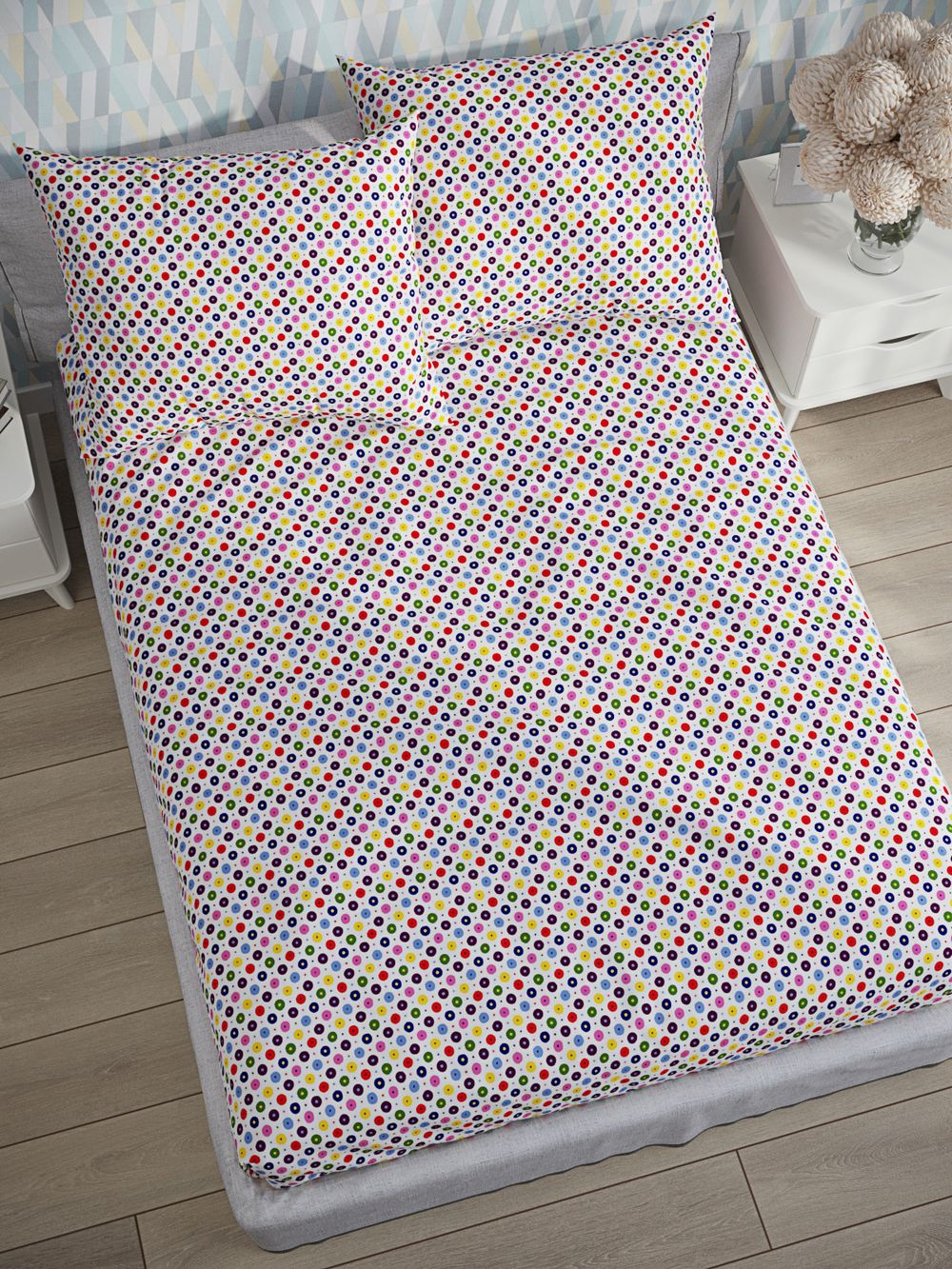 Постельное белье перкаль Сказка "Конфетти" 1,5-сп Наволочка 50х70 см 1 шт Простынь 150x215 см Пододеяльник 145x215 см