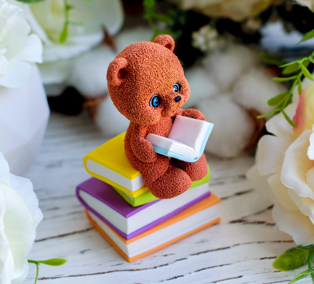 Молд силиконовый "3D Мишка Бади на книгах"