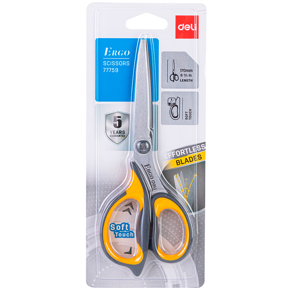 Ножницы DELI "Ergo", 170 мм, нержавеющая сталь, прорезиненные ручки