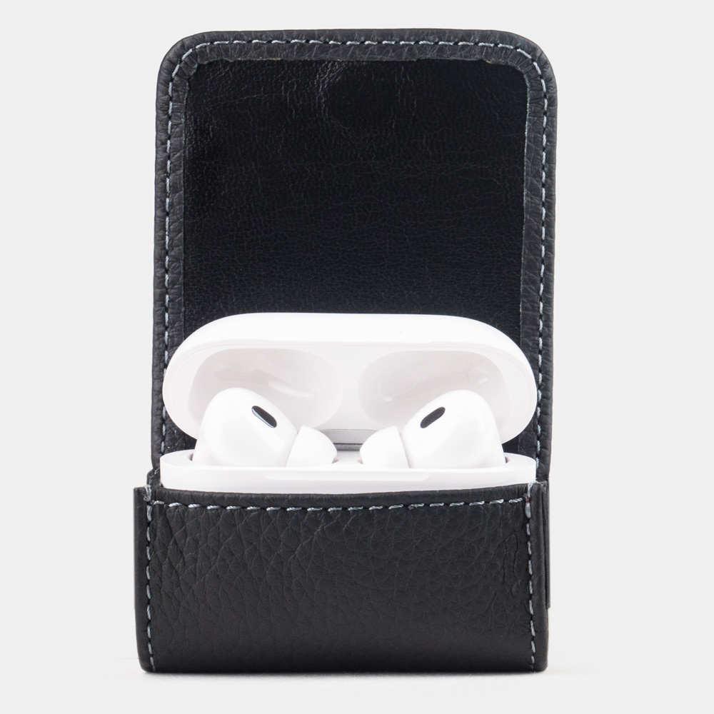 Чехол для наушников AirPods Pro 2,3 из кожи теленка, цвета черный