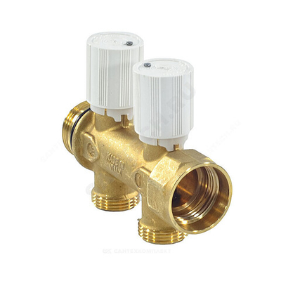 Коллектор латунь 1" ВР/НР на 3 вых 3/4" НР м/о 50мм под евроконус с регулирующими клапанами R583V Giacomini R583VY103