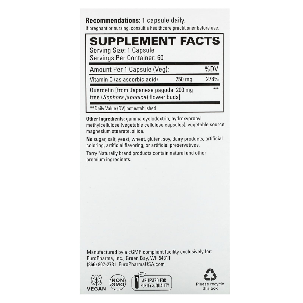 Terry Naturally, кверцетин с витамином C, 60 капсул