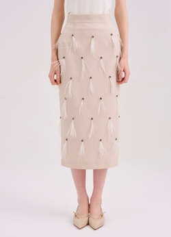 Юбка базовая с перьями бежевая