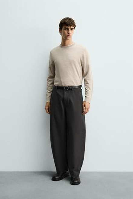 ZARA ШЕРСТЯНОЙ СВИТЕР КЛАССИЧЕСКОГО КРОЯ, БЕЖЕВЫЙ