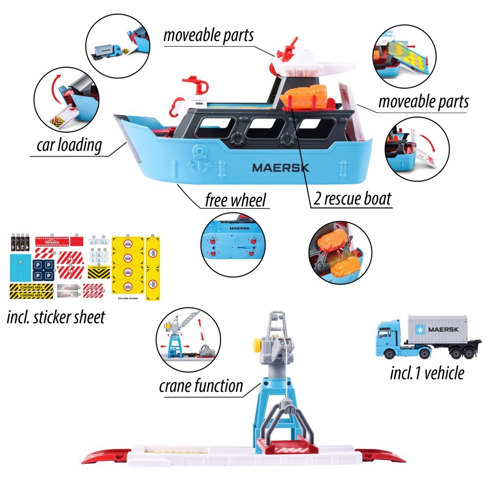 Majorette Creatix - Грузовой корабль с разгрузочной станцией + автомобиль Maersk 2050039 / артикул   2050039  / GTIN 3467452073322