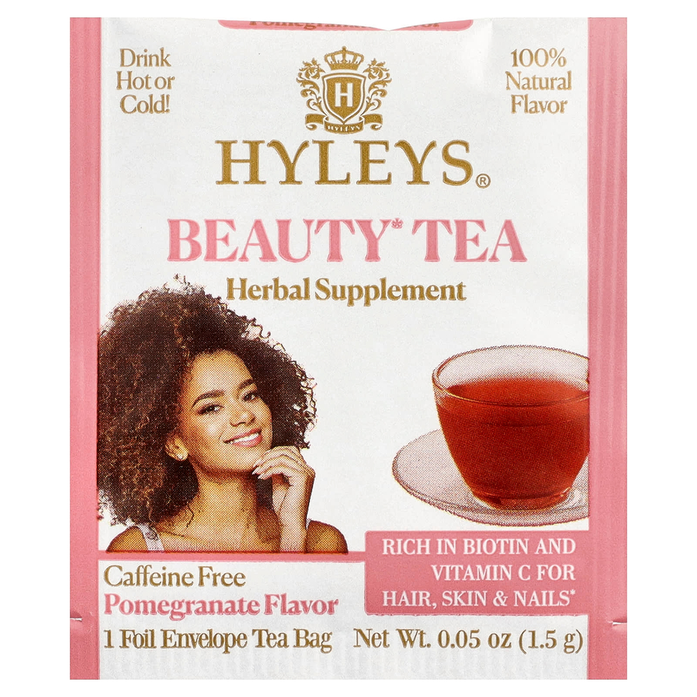 Hyleys Tea, Beauty Tea, гранат, без кофеина, 25 чайных пакетиков в фольгированных конвертах, 37,5 г (1,32 унции)