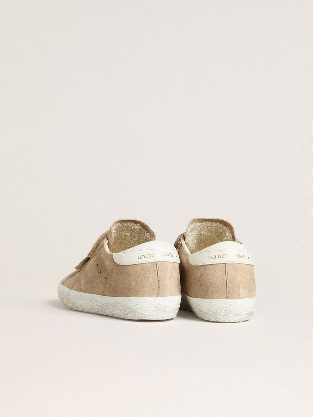 Super Star in beige suede with white leather heel tab