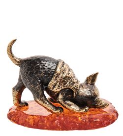 Народные промыслы AM- 228 Фигурка «Собака Игруля» (латунь, янтарь)