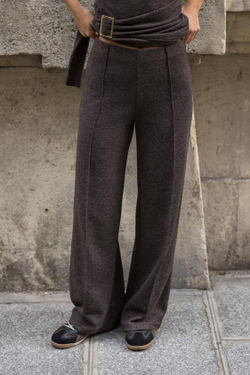 ZARA БРЮКИ ИЗ МЯГКОЙ ТКАНИ С ДЕКОРАТИВНЫМИ ШВАМИ, КОРИЧНЕВЫЙ МЕЛАНЖ