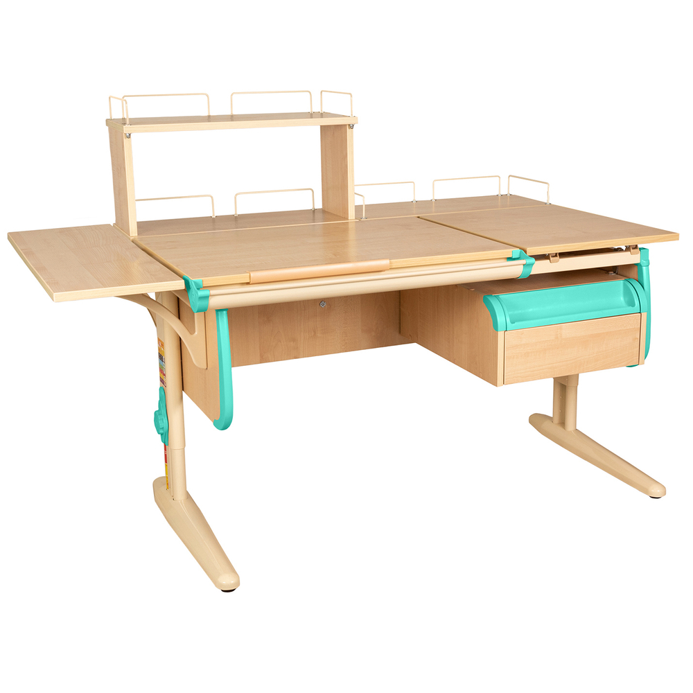 Растущая парта с навесной тумбой, задними и боковой полками Дэми СУТ 25-05-Б1Д1 (1500×880 мм)