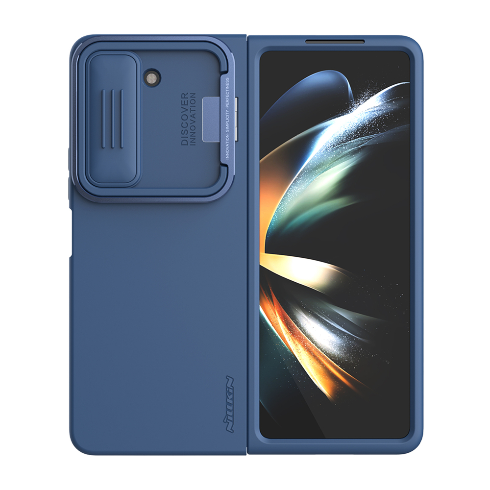 Чехол покрытый синим жидким силиконом от Nillkin для Samsung Galaxy Z Fold 5, серия CamShield Silky Silicone Case (Stand Version) (версия с подставкой)