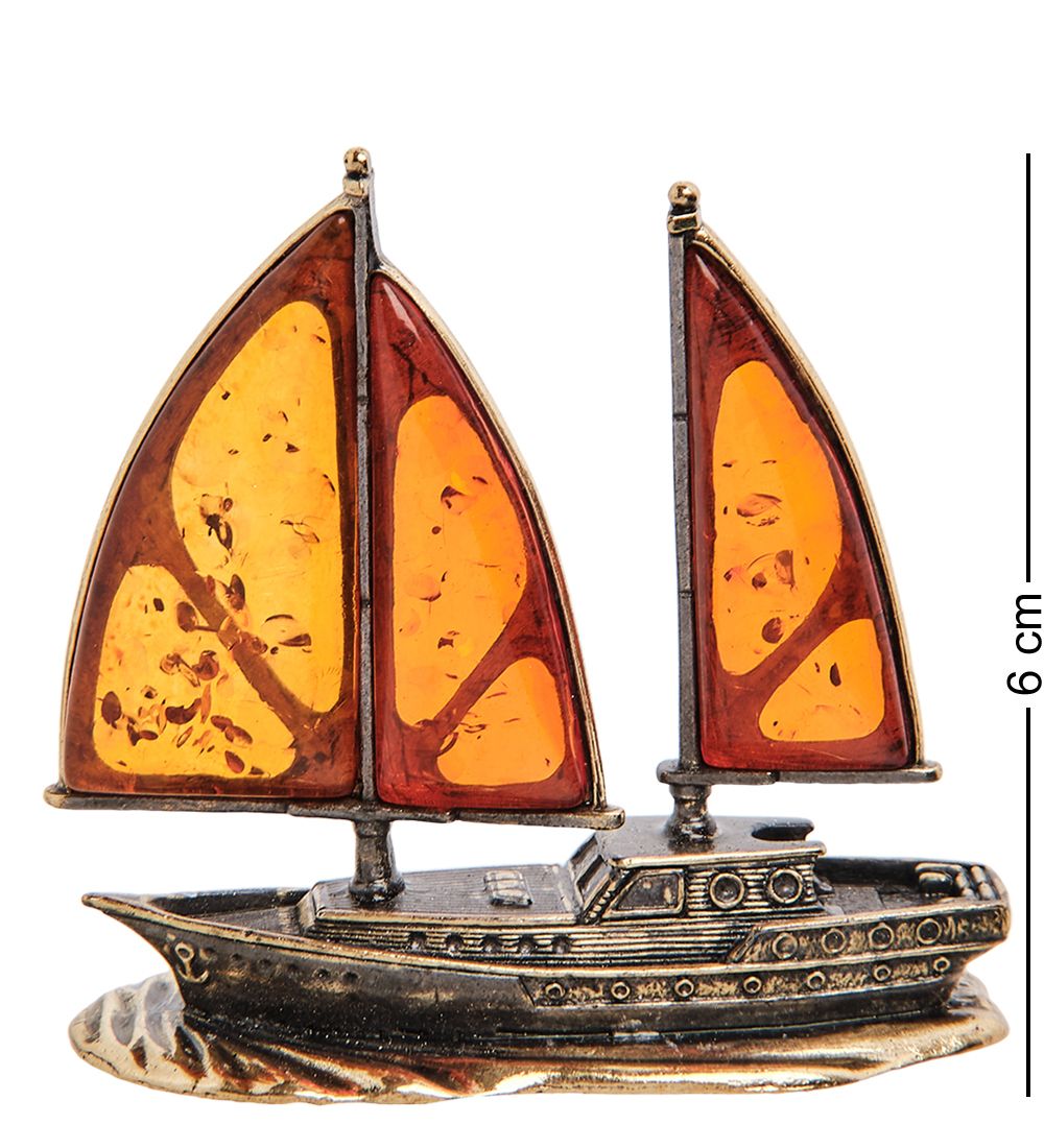 AM-3014 Фигурка «Корабль Попутный ветер» (латунь, янтарь)