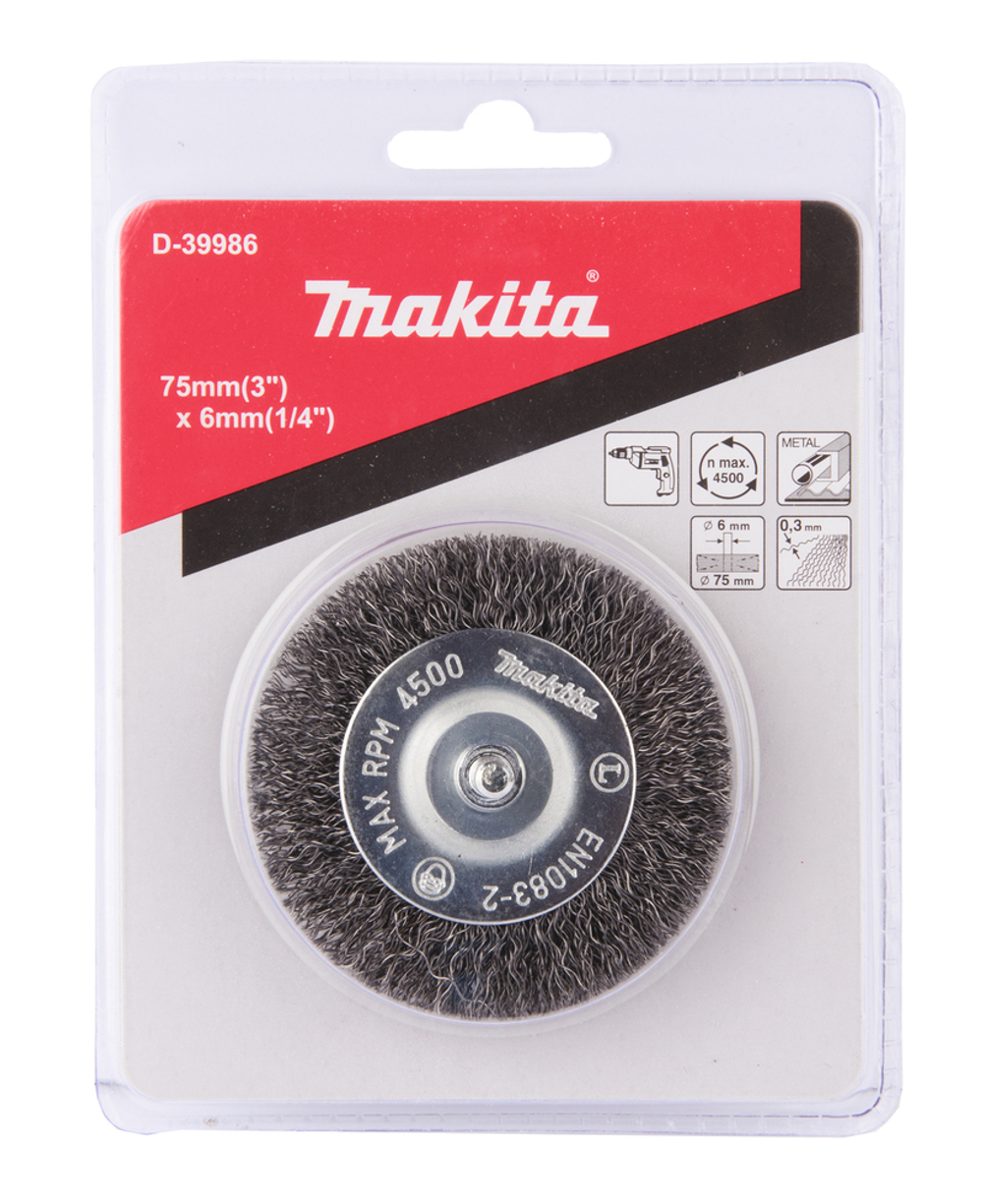 Щетка проволочная дисковая (d75 мм, толщ. проволоки 0.3 мм, гофрированная, металл, 6 мм) Makita