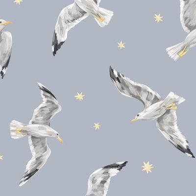 Чайки на серо-голубом фоне