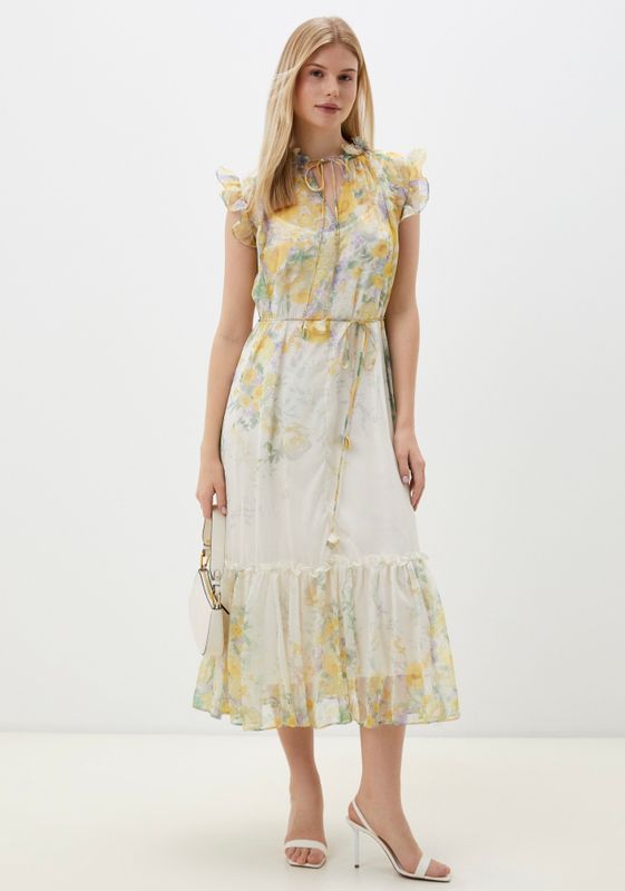 Платье шифоновое летящее с желтыми цветами