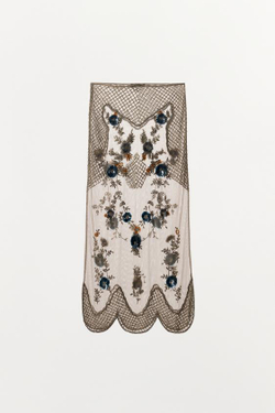 ZARA ЮБКА МИДИ С БУСИНАМИ И ПАЙЕТКАМИ, СЕРЕБРИСТЫЙ