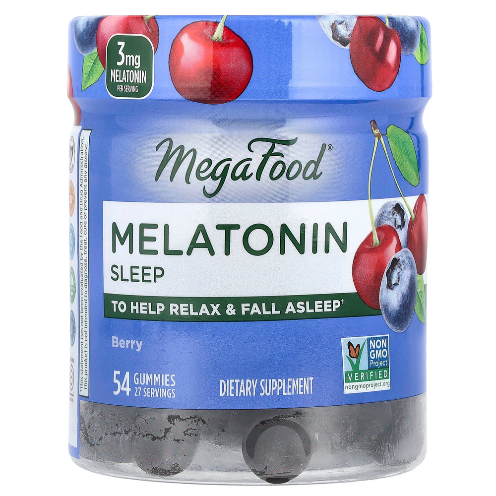 MegaFood, Мелатонин, ягодный, 54 жевательных мармеладки