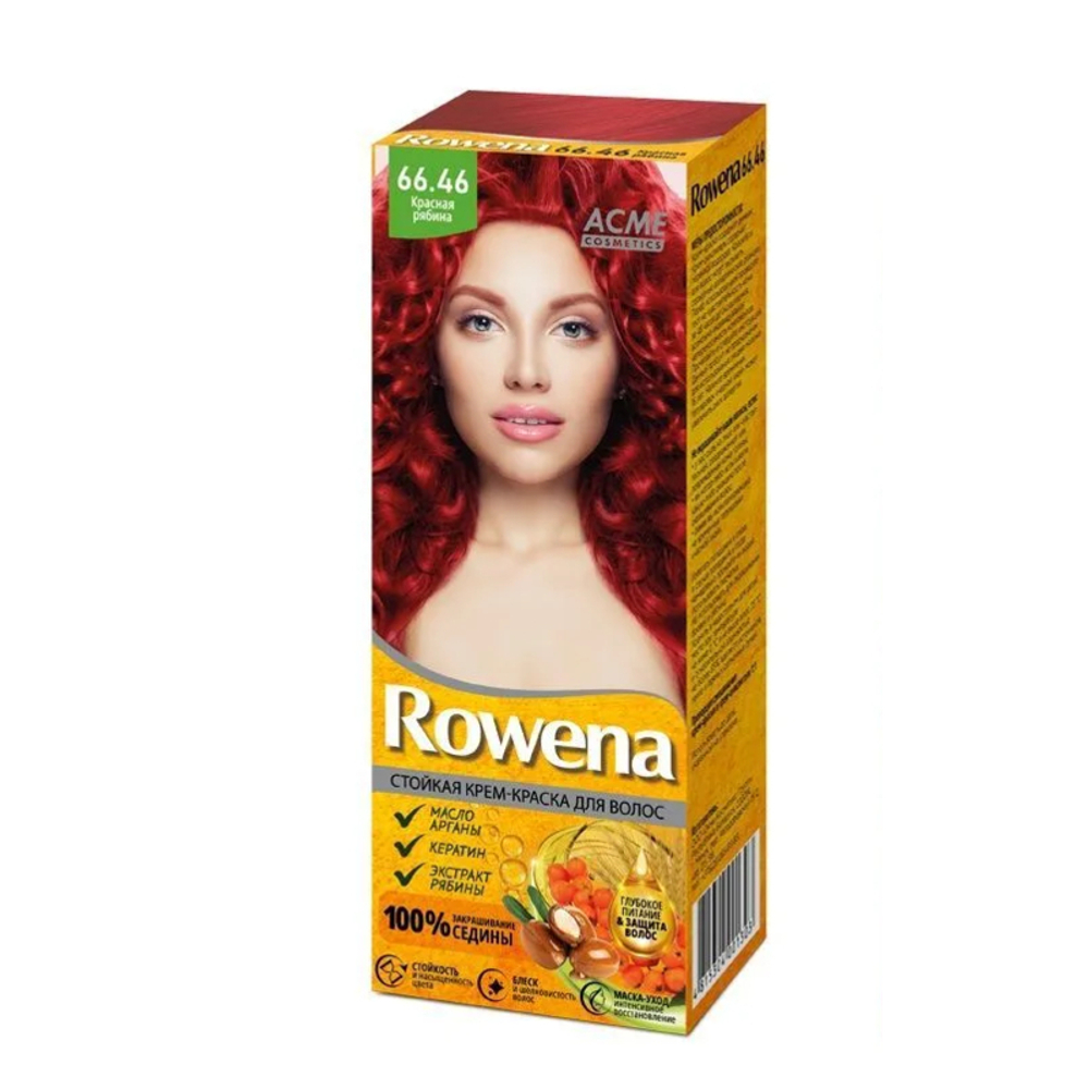 "ROWENA" Стойкая Крем-краска для волос тон 66,46 Красная Рябина (100% закрашивание седины) 115 мл