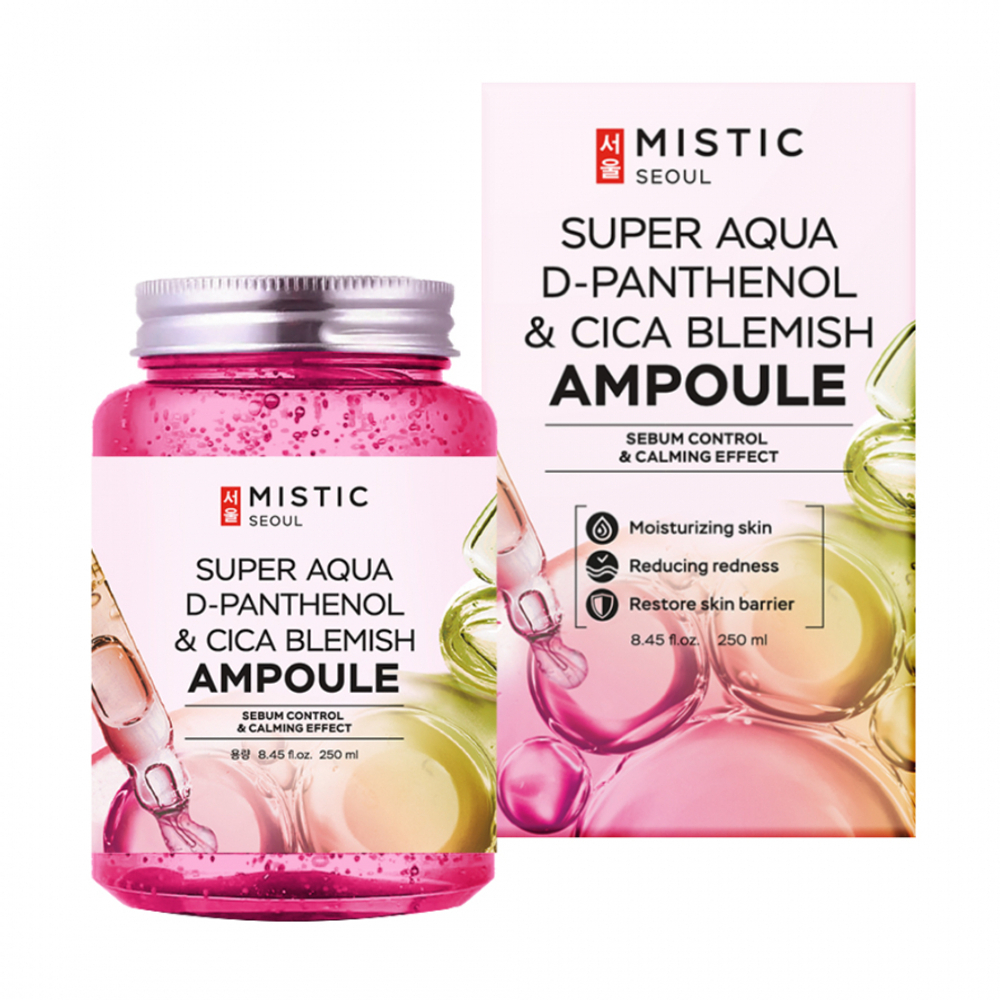 MISTIC SUPER AQUA D-PANTENOL & CICA BLEMISH AMPOULE Успокаивающая сыворотка c центеллой и пантенолом против несовершенств кожи 250мл