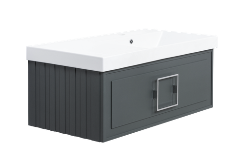 Тумба с раковиной La Fenice Cubo Grigio 90 см FNC-01-CUB-G-90 правая, серо-зеленая матовая