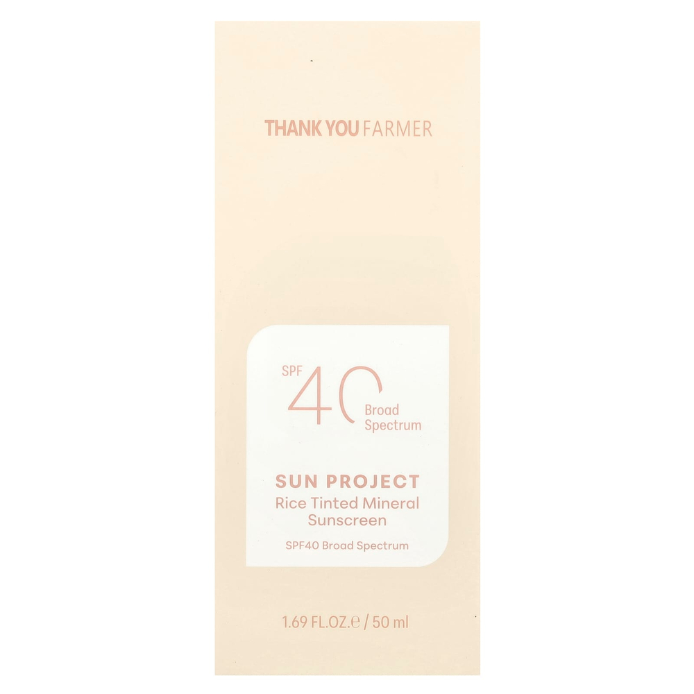 Thank You Farmer, Sun Project, минеральное солнцезащитное средство с рисовым оттенком, SPF40, 50 мл (1,69 жидк. Унции)