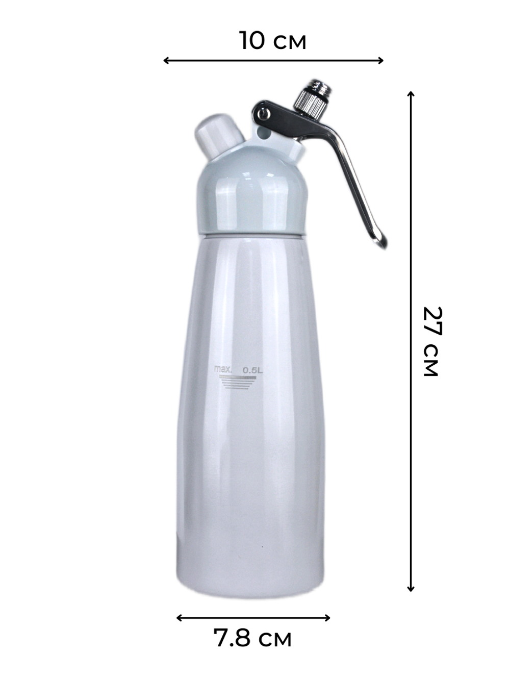 Сифон для сливок; металл, пластик; 500 мл; D=97, H=264, B=125мм; белый CGPro