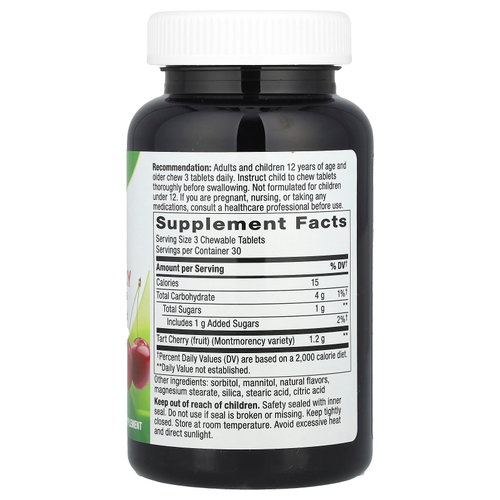 Nature's Way, Tart Cherry, Ultra Chewables, вишня, 90 жевательных таблеток (400 мг в одной таблетке)