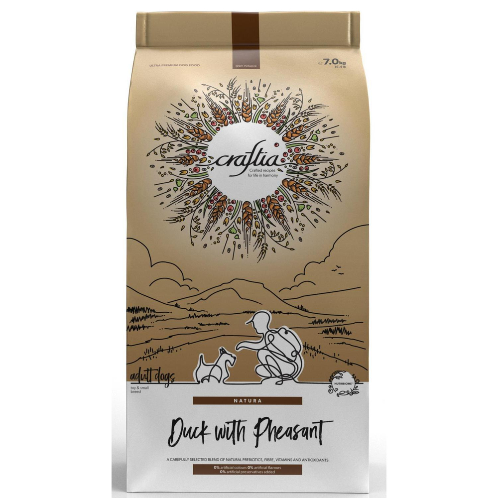 Корм для собак Craftia Natura, 7 кг, утка с фазаном