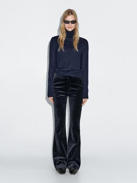 Massimo Dutti Расклешенные бархатные брюки, чернильно-синий