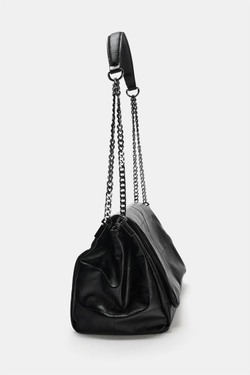 ZARA СУМКА В РОКЕРСКОМ СТИЛЕ С КЛАПАНОМ, ЧЕРНЫЙ