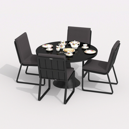 Обеденная группа Ideal Patio ДИВА ГИРА  каркас карбон, стол стекло диа 110, ткань антрацит