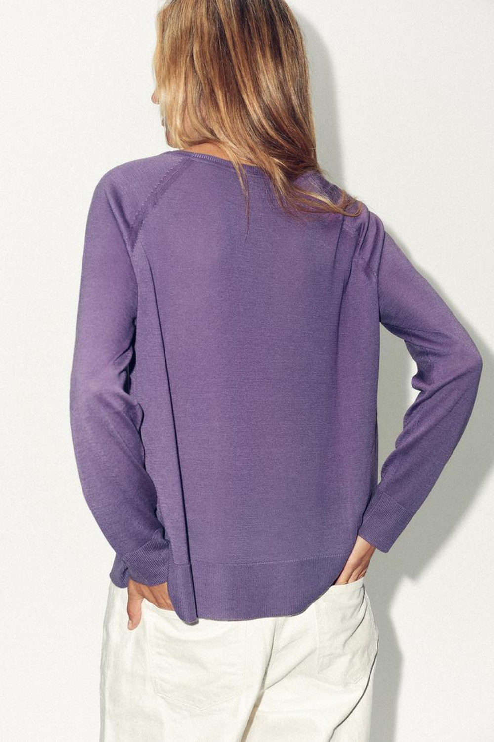 ZARA СВИТЕР ИЗ ТОНКОГО ТРИКОТАЖА, СВЕТЛО-ФИОЛЕТОВЫЙ