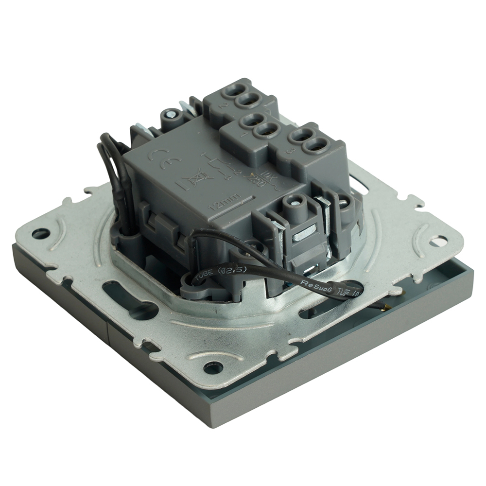 Выключатель 2-клавишный c индикатором (механизм), STEKKER, 250В, 10А, серия Эмили, RSW10-5102-10, платиново-серый, soft touch 49942