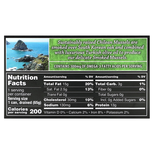 Crown Prince Natural, Копченые мидии, в оливковом масле, 85 г (3 унции)