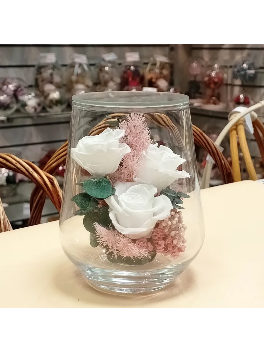 натуральные кустовые розы в стекле, вакуум*