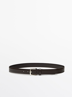 Massimo Dutti Кожаный ремень с декоративной строчкой, коричневый