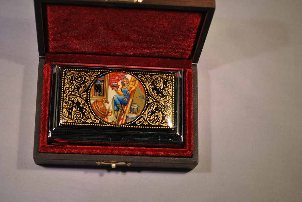 Визитница "Подарок строителю" (роспись Палех)