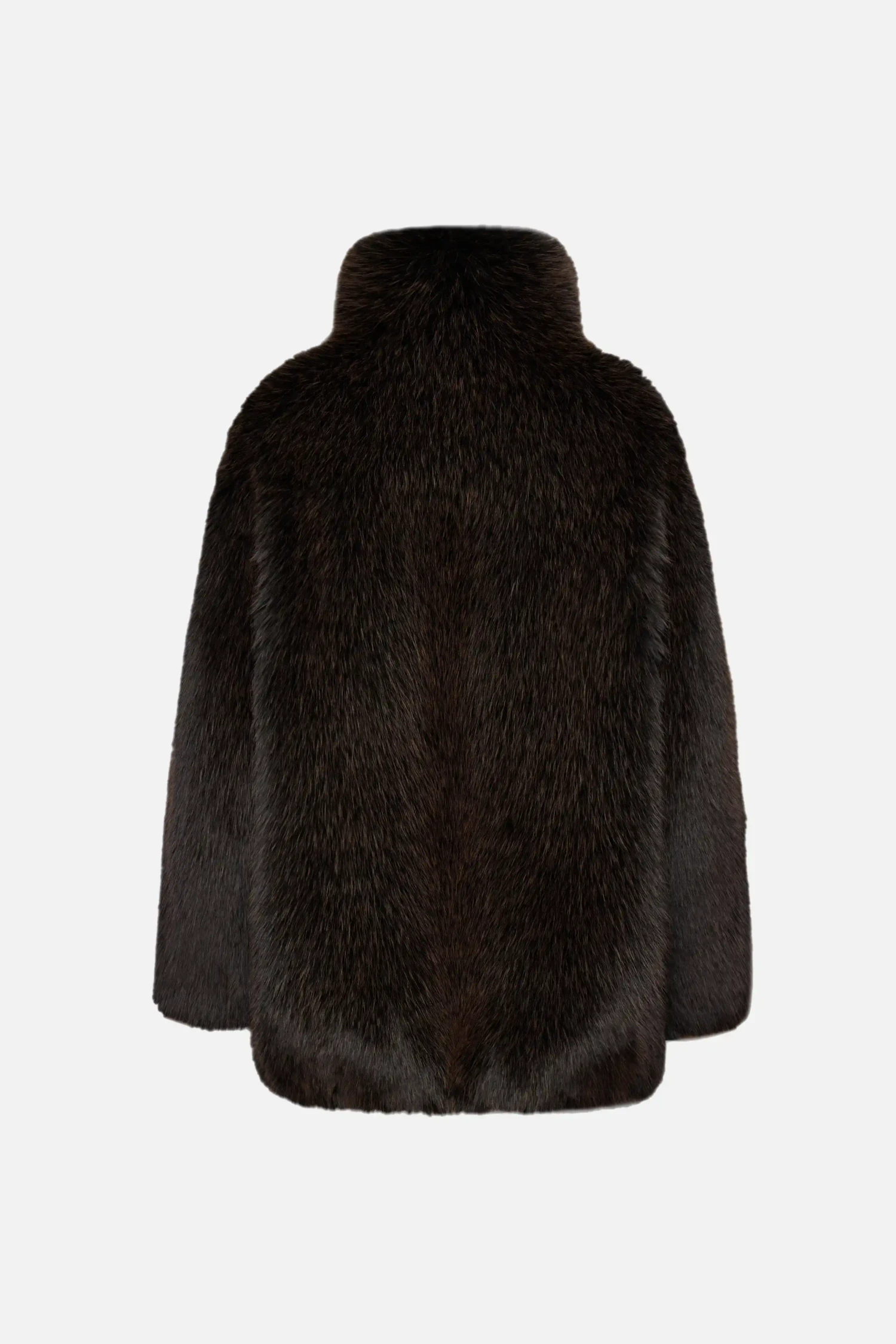 Шуба из экомеха темно-коричневая