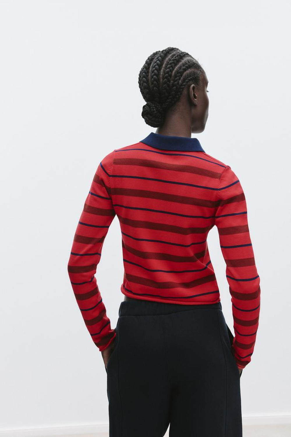 ZARA СВИТЕР В ПОЛОСКУ С ВОРОТНИКОМ ПОЛО, КРАСНЫЙ