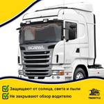 Ламбрекен с косынками стеганые Scania (экокожа, коричневый, бежевые кисточки)