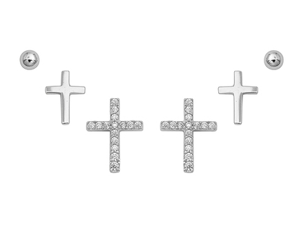 Серьги-гвоздики Крестики-комплект (серебро 925)