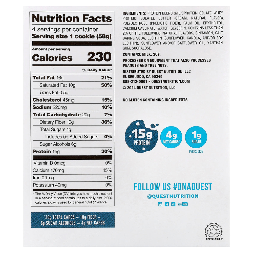 Quest Nutrition, Protein Cookie, Snickerdoodle, 4 печенья, 58 г (2,04 унции)