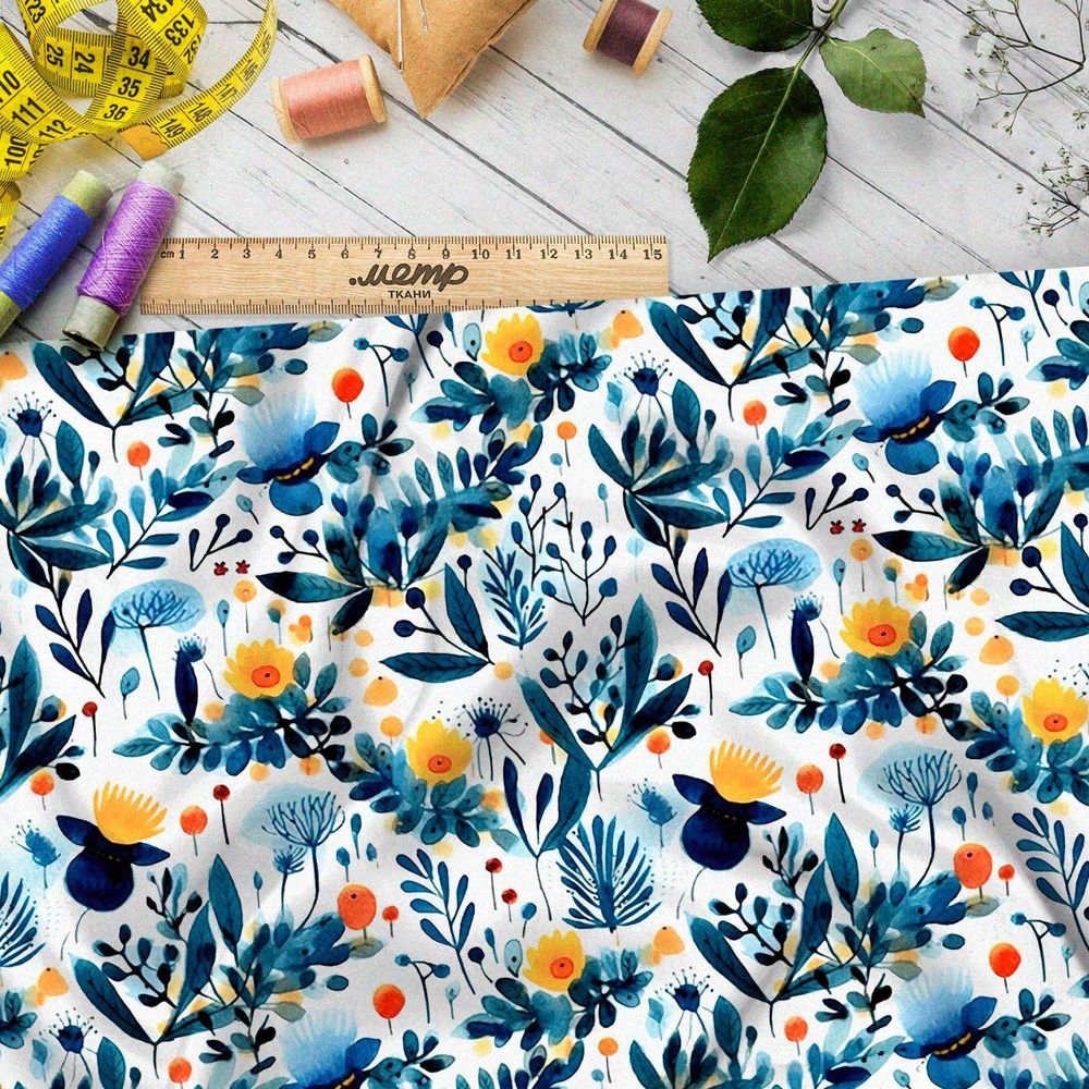 Ткань премиум атлас атмосферные мотивы природы