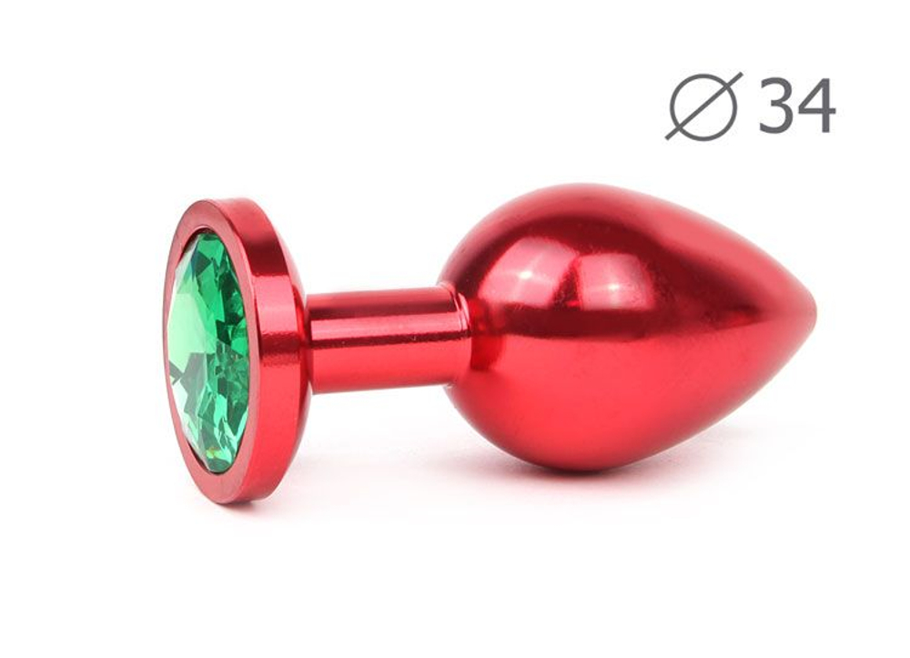 Коническая красная анальная втулка с зеленым кристаллом - 8,2 см. (Цвет: зеленый)