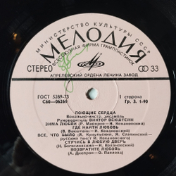 Винтажная виниловая пластинка LP Поющие Сердца (СССР 1975) Кто Тебе Сказал