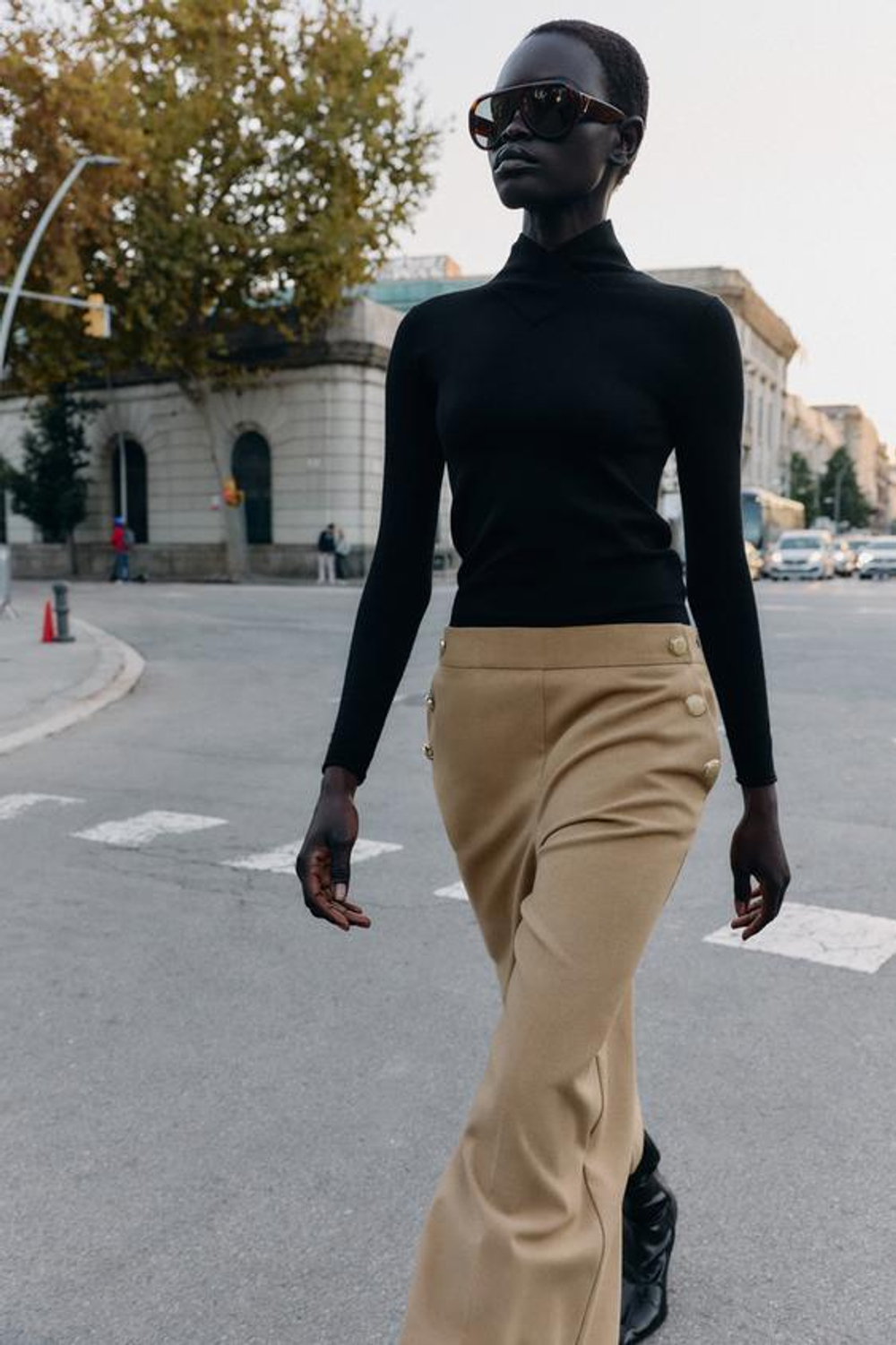 ZARA БРЮКИ-КЮЛОТЫ С ПУГОВИЦАМИ, РЫЖЕВАТО-КОРИЧНЕВЫЙ