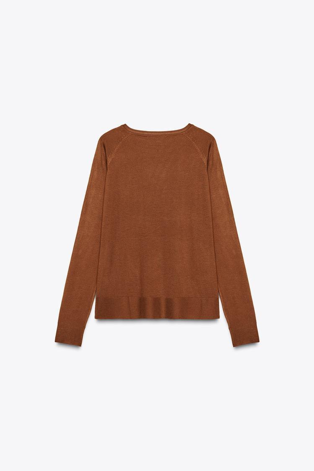 ZARA БАЗОВЫЙ ДЖЕМПЕР ИЗ ТОНКОГО ТРИКОТАЖА, СВЕТЛО-КОРИЧНЕВЫЙ