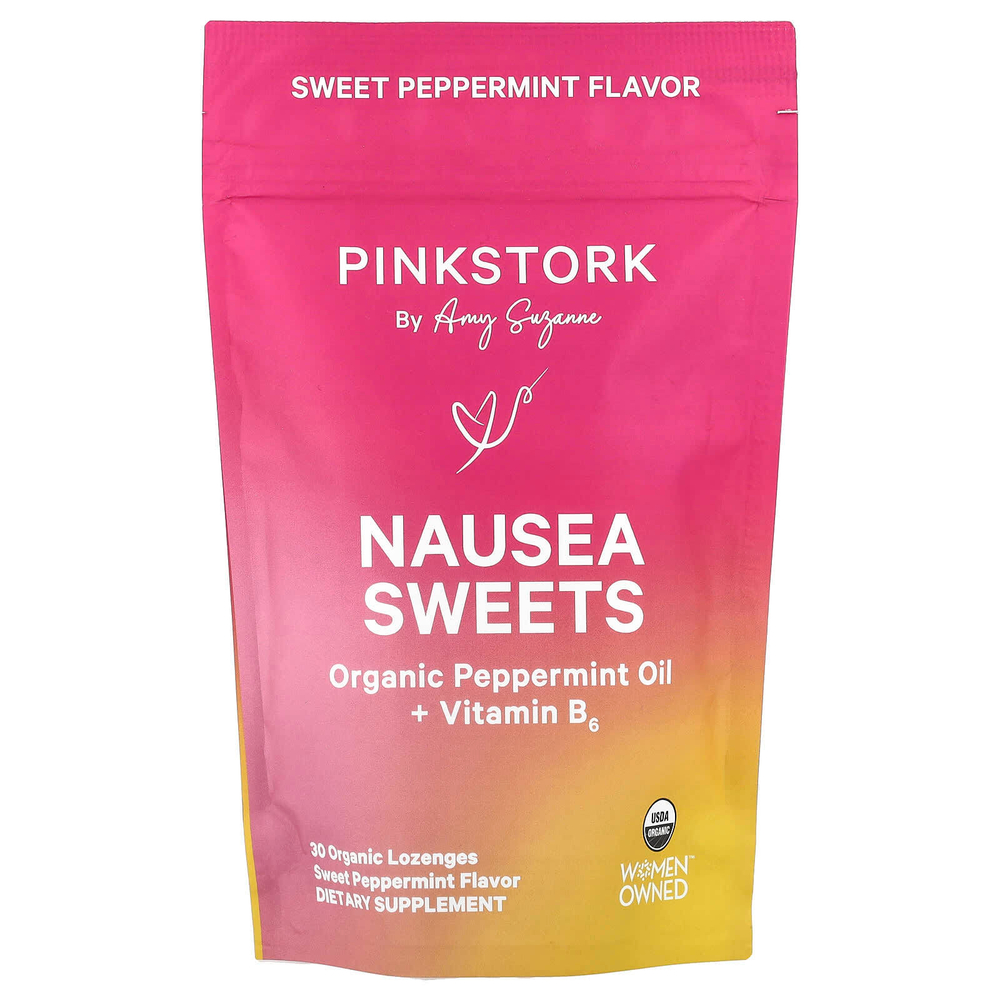 Pink Stork, Сладости от тошноты, сладкая перечная мята, 30 органических пастилок