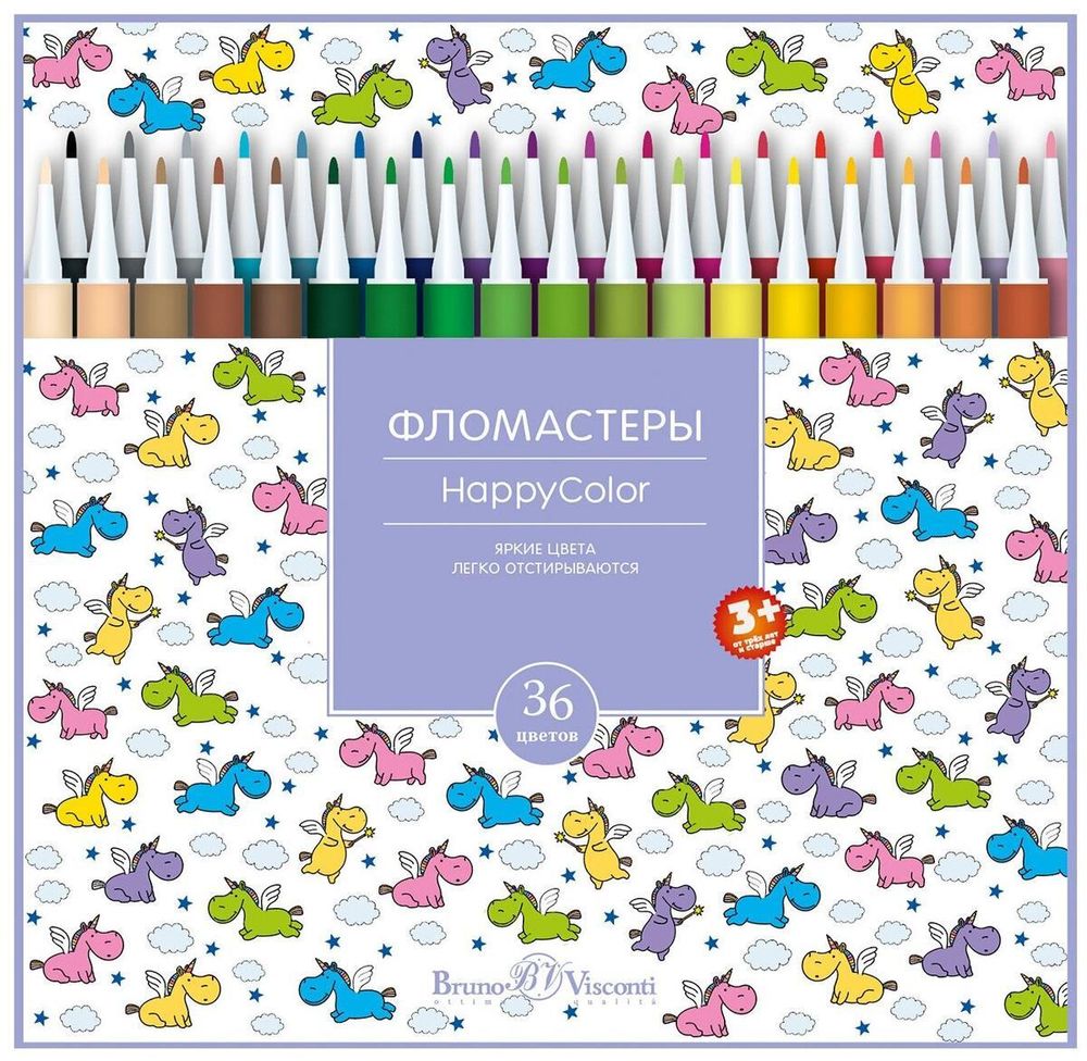 Фломастеры 36цв. &quot;Happycolor&quot;, 4 вида (Bruno Visconti)