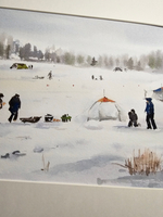 Картина авторская акварельная в паспарту 30х40 см на стену для интерьера "Рыбаки на Можайском..."